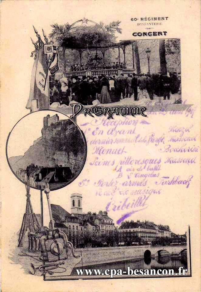 60e RÉGIMENT D'INFANTERIE CONCERT - Programme du 29 août 1907